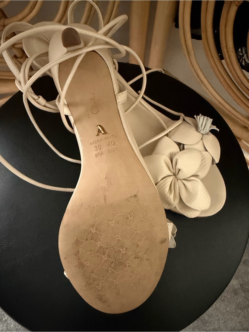 AREZZO | White Leather Flower Wrap-Around Sandals - Picture 3 of 5